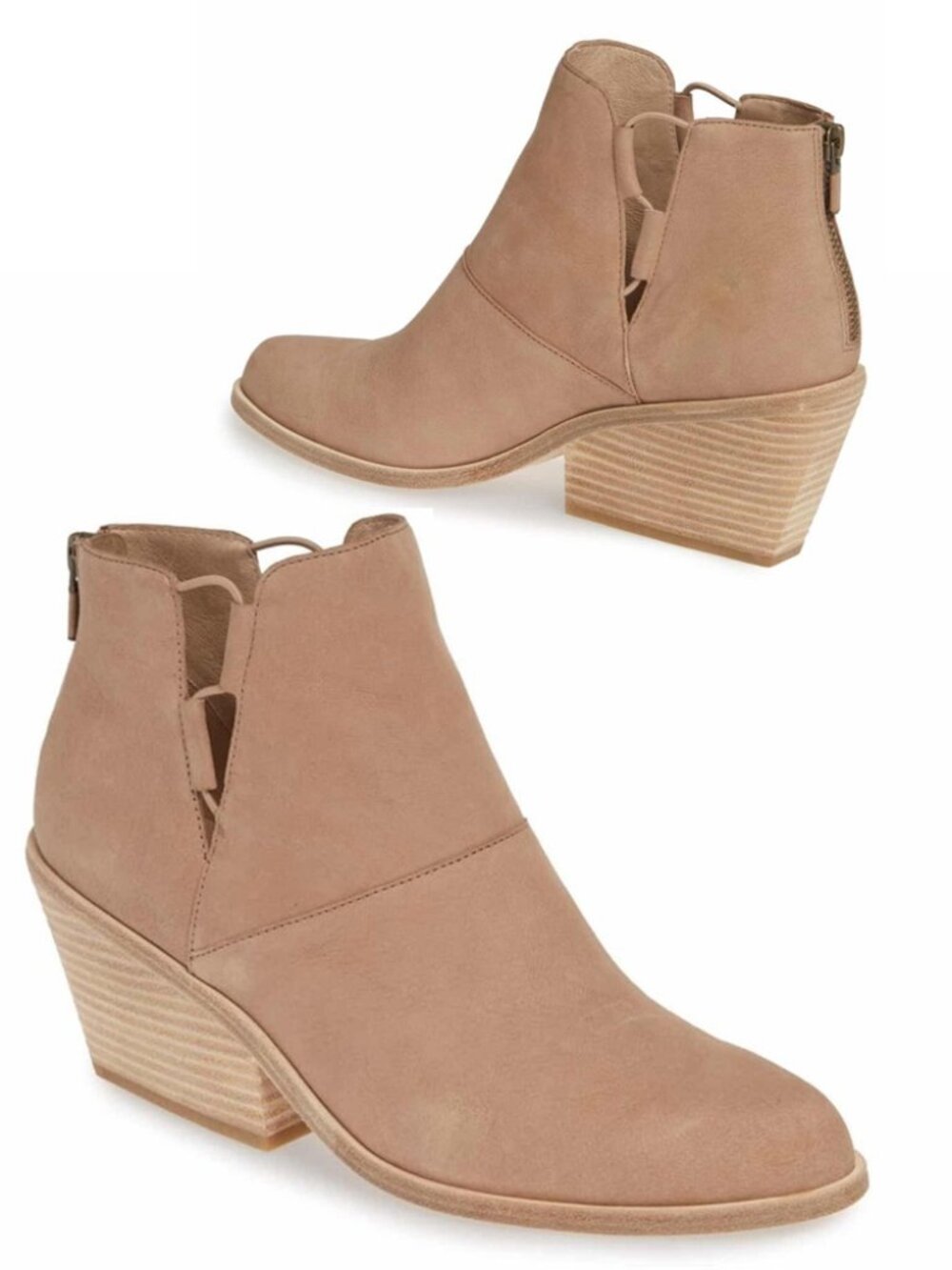 Eileen Fisher Tote Nubuck Leather Ankle Bootie Stack Block Heel 7.5 Tan $325